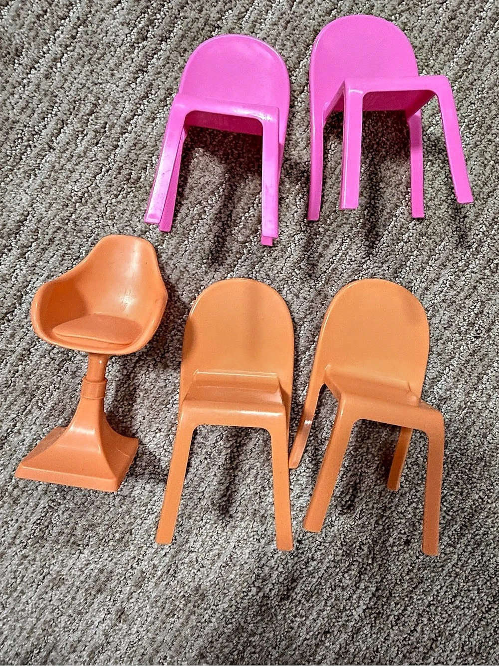 Barbie Dream House 2015 Replacement Chair Lot of 5 Pink Orange Dining Stool Set
